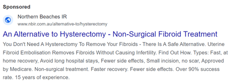 An example of a healthcare Google Search ad